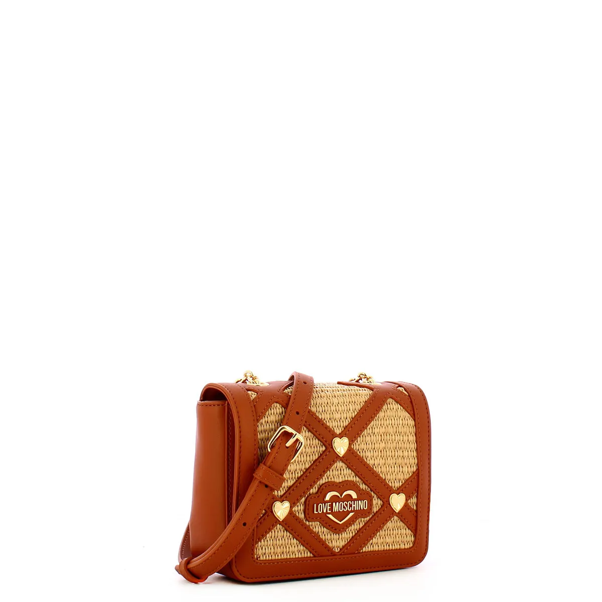 Love Moschino - Mini borsa a tracolla in raffia Naturale Cuoio Oro - JC4310PP0I - NAT/ /CUOIO/ /ORO