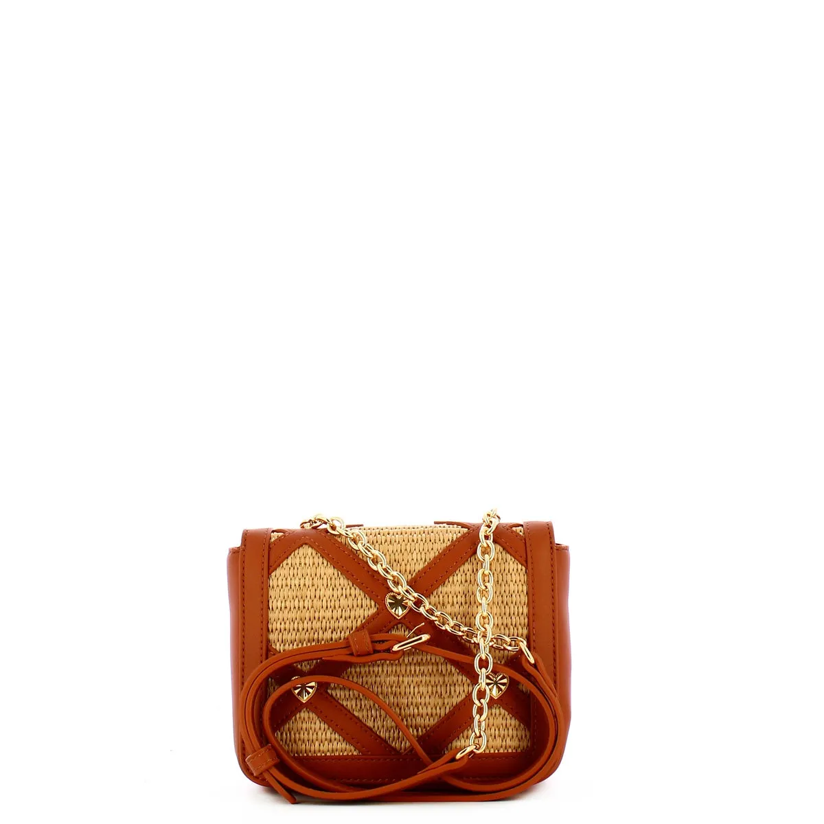 Love Moschino - Mini borsa a tracolla in raffia Naturale Cuoio Oro - JC4310PP0I - NAT/ /CUOIO/ /ORO