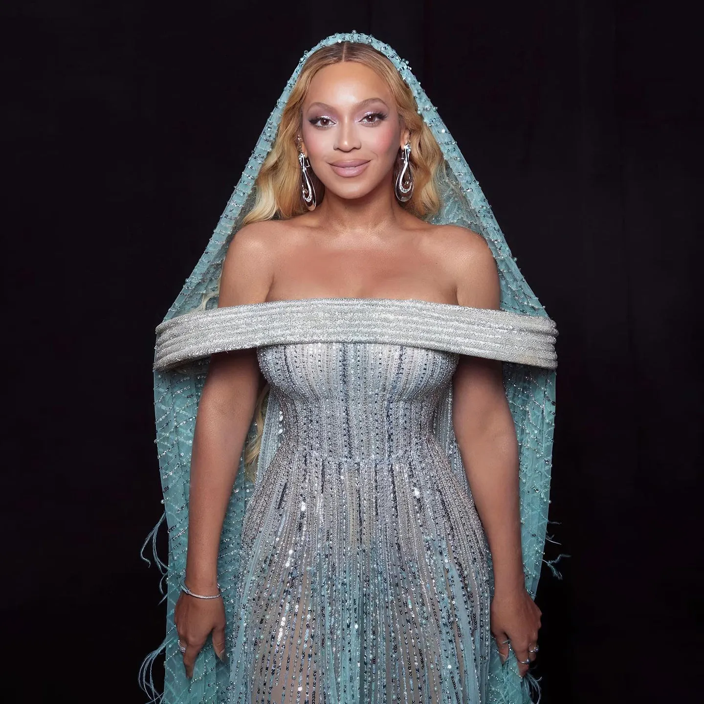 Luxury Feathers Aqua Off Shoulder Evening Dress SS435