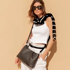 Midi Mayfair Leather Crossbody Bag, Black