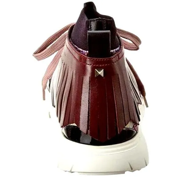 Miz Valentino Garavani Purple Pink Moccasin Fringe Knit Training Sneaker