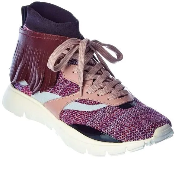 Miz Valentino Garavani Purple Pink Moccasin Fringe Knit Training Sneaker