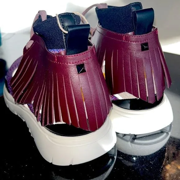 Miz Valentino Garavani Purple Pink Moccasin Fringe Knit Training Sneaker