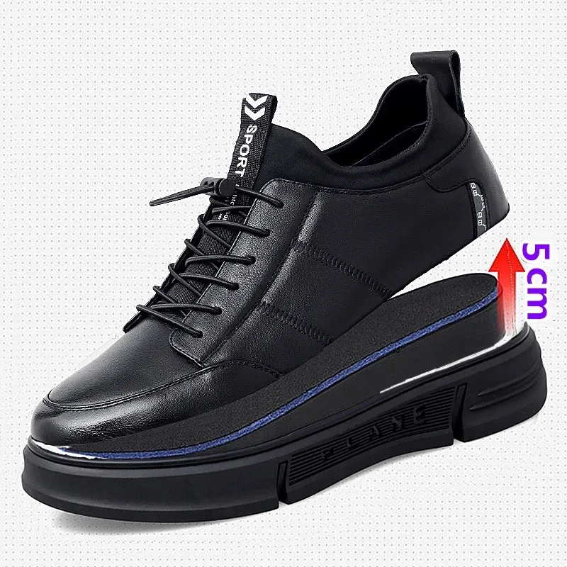 New Genuine Leather Elevator Shoes Men Sneakers Height Shoes Height Increase