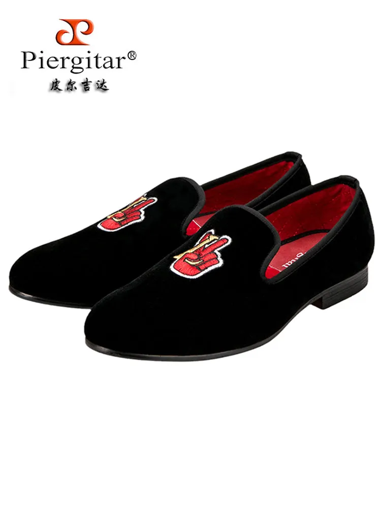Pilgida's personalized hand-embroidered men's shoes, imported velvet shoes, trendy British slip-on loafers, large size