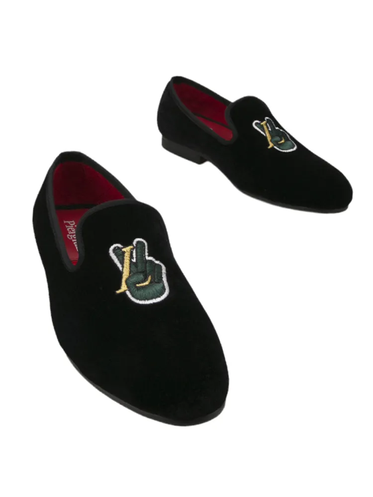 Pilgida's personalized hand-embroidered men's shoes, imported velvet shoes, trendy British slip-on loafers, large size