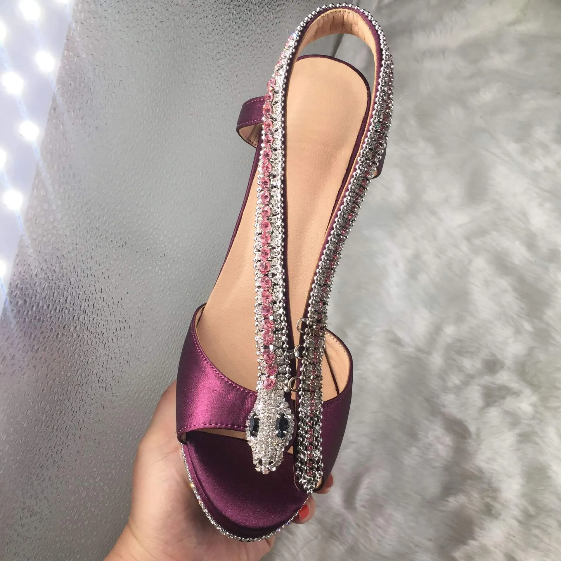 Platform Rhinestone Peep Toe Sandals