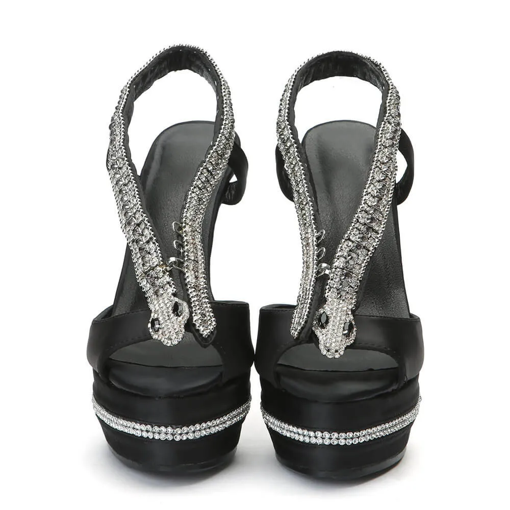 Platform Rhinestone Peep Toe Sandals