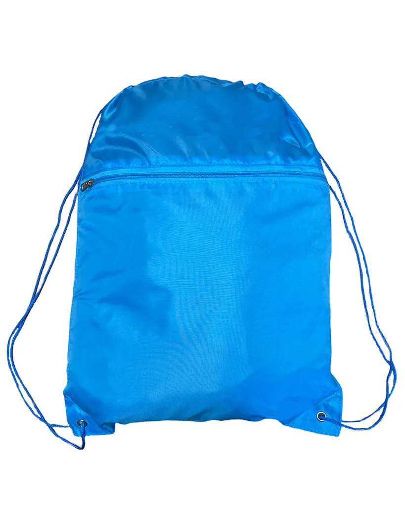 Polyester Value Drawstring Bags with Front Zippered Pocket - POL11