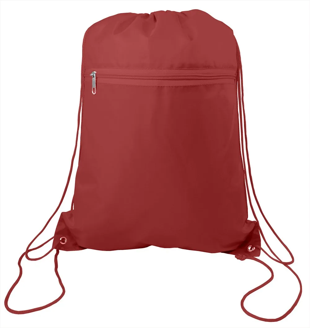 Polyester Value Drawstring Bags with Front Zippered Pocket - POL11