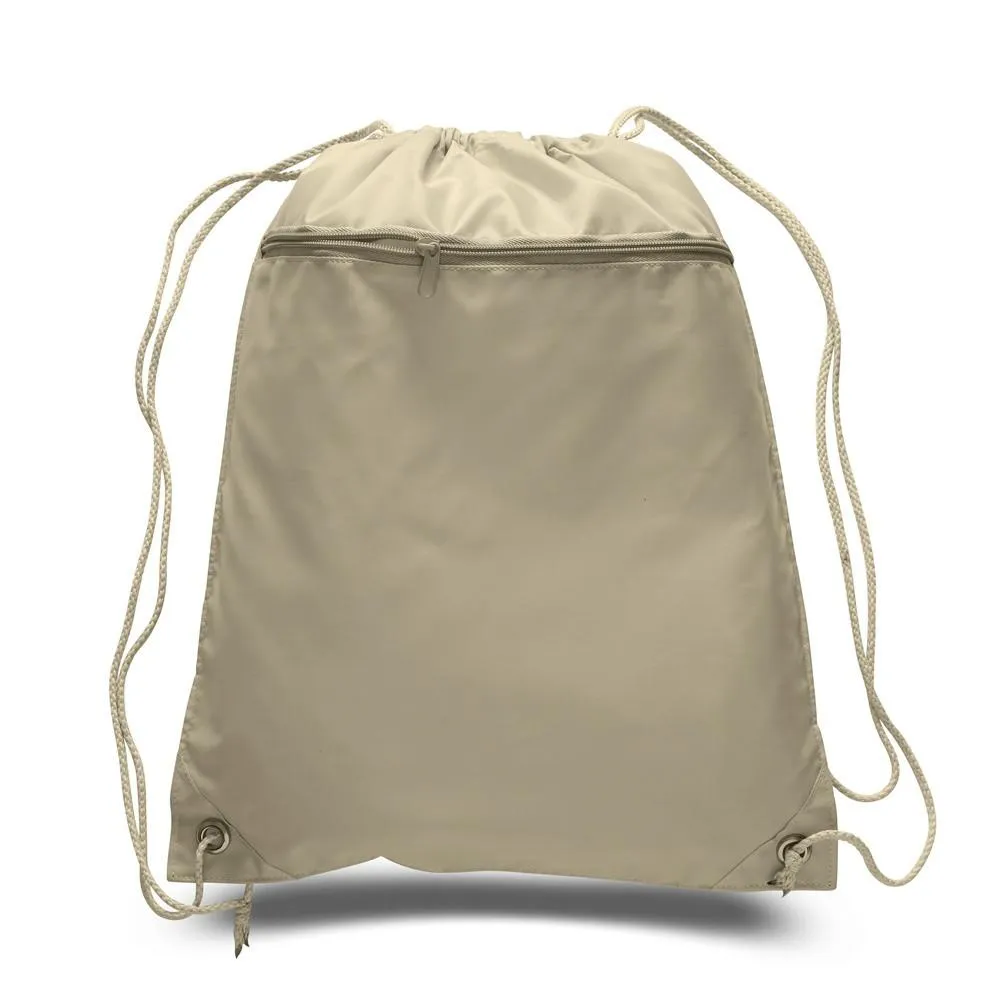 Polyester Value Drawstring Bags with Front Zippered Pocket - POL11