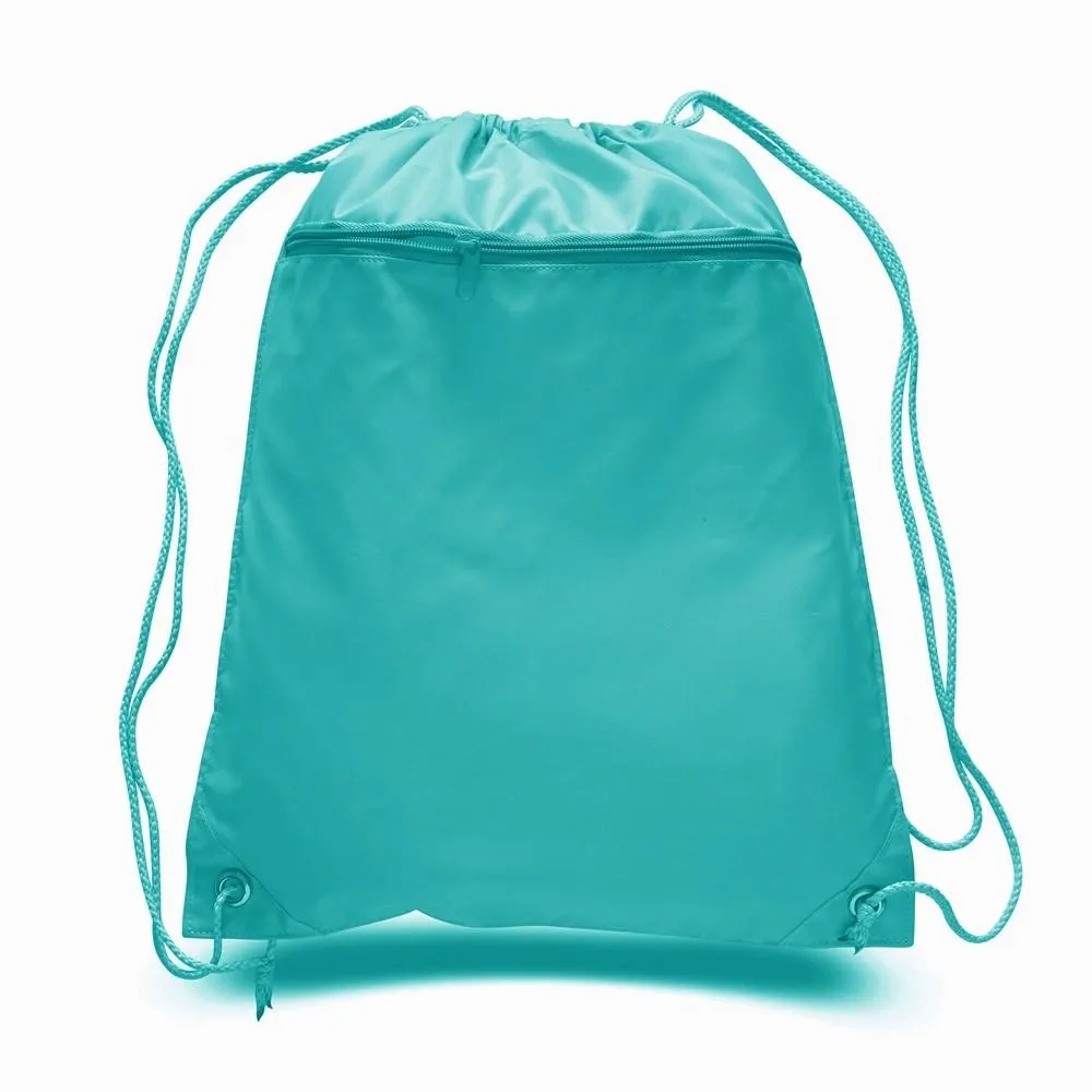 Polyester Value Drawstring Bags with Front Zippered Pocket - POL11