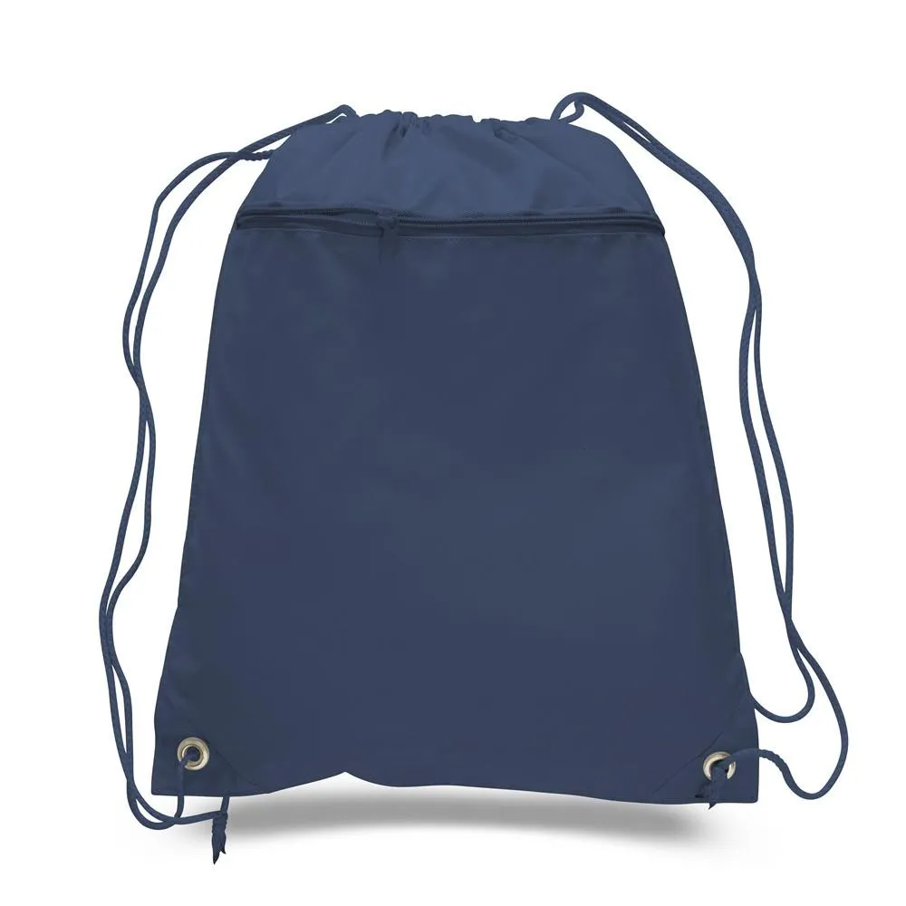 Polyester Value Drawstring Bags with Front Zippered Pocket - POL11