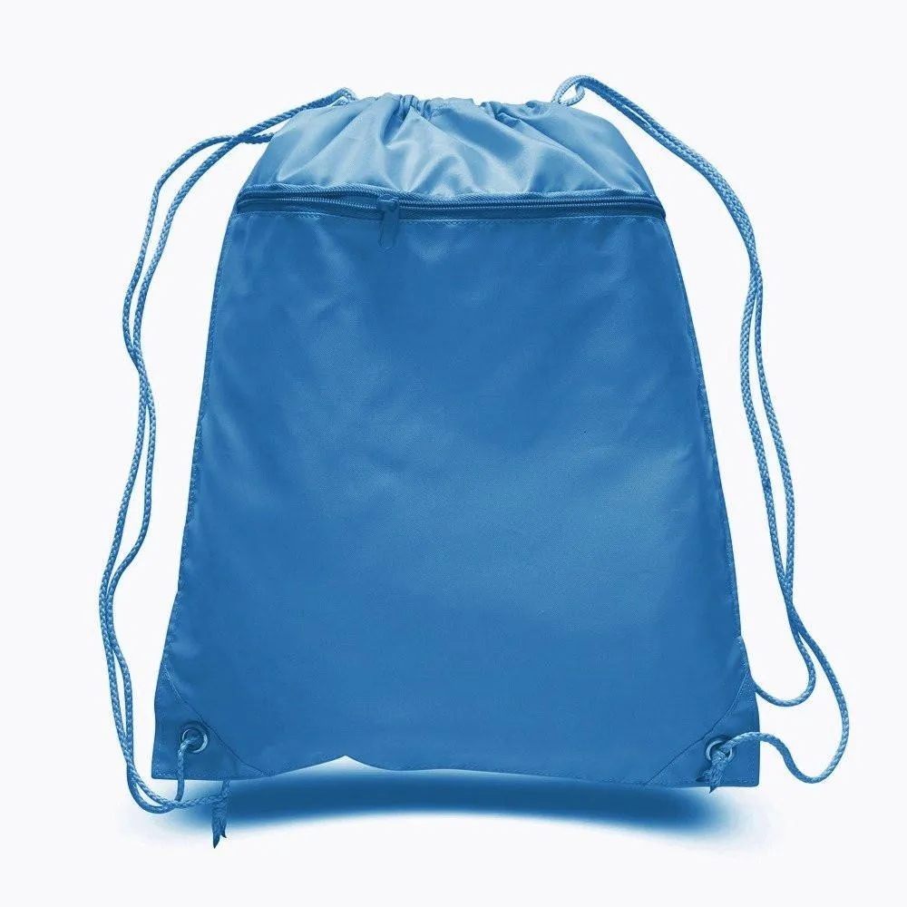 Polyester Value Drawstring Bags with Front Zippered Pocket - POL11