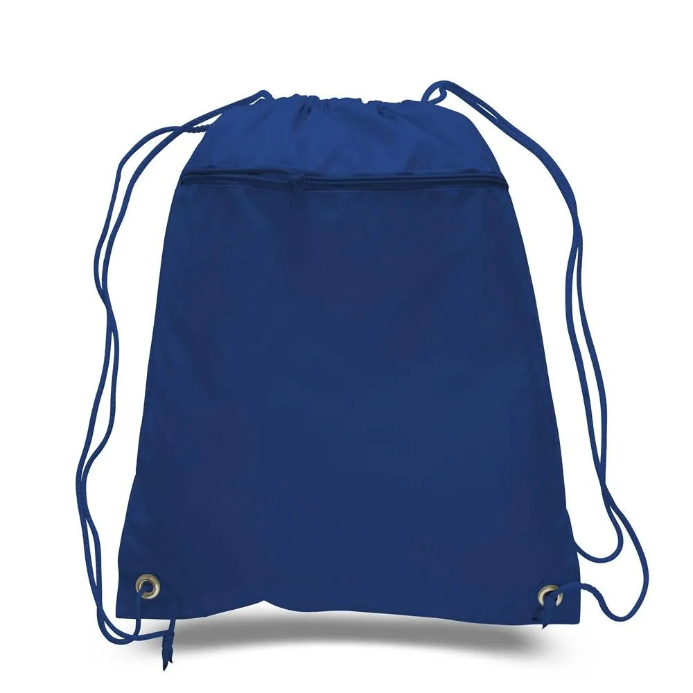 Polyester Value Drawstring Bags with Front Zippered Pocket - POL11