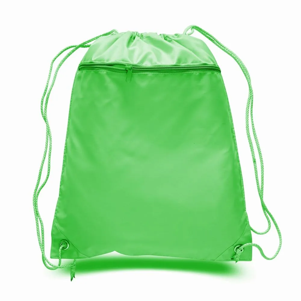 Polyester Value Drawstring Bags with Front Zippered Pocket - POL11