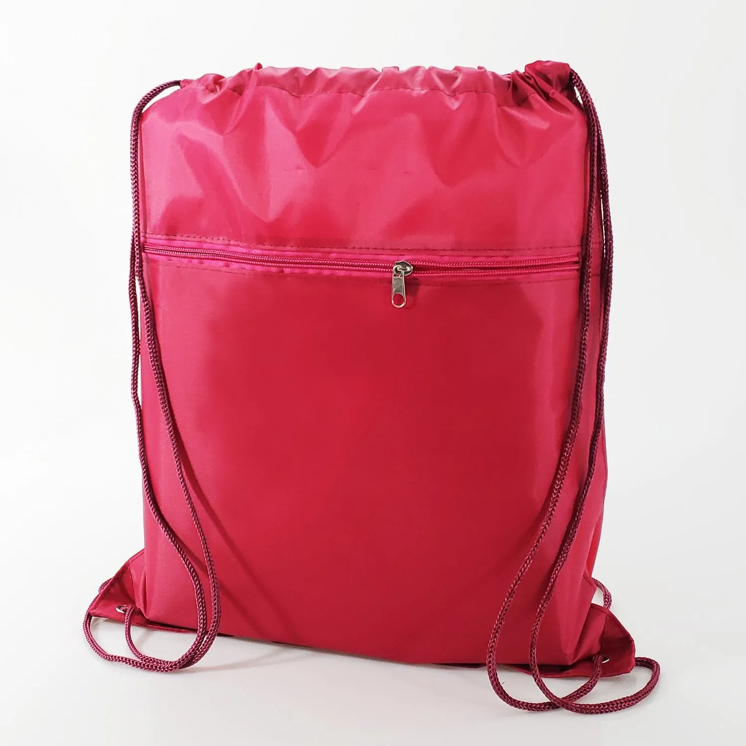 Polyester Value Drawstring Bags with Front Zippered Pocket - POL11