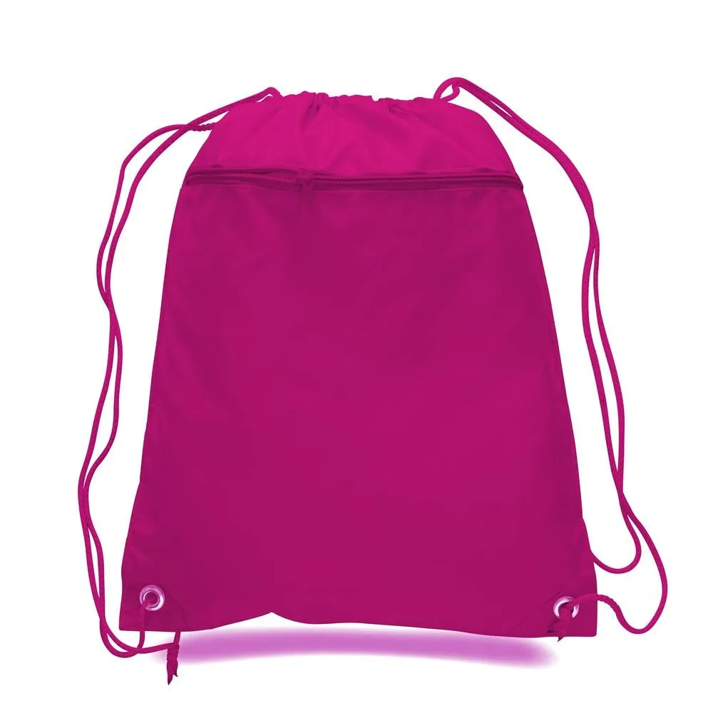 Polyester Value Drawstring Bags with Front Zippered Pocket - POL11