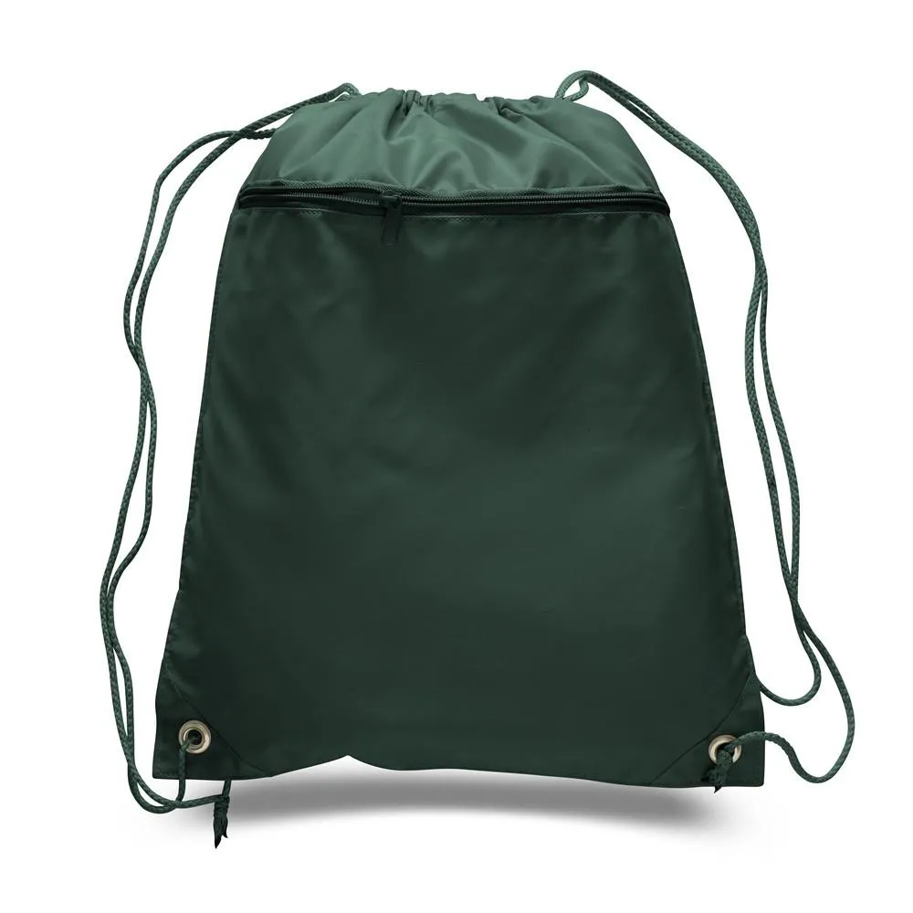 Polyester Value Drawstring Bags with Front Zippered Pocket - POL11