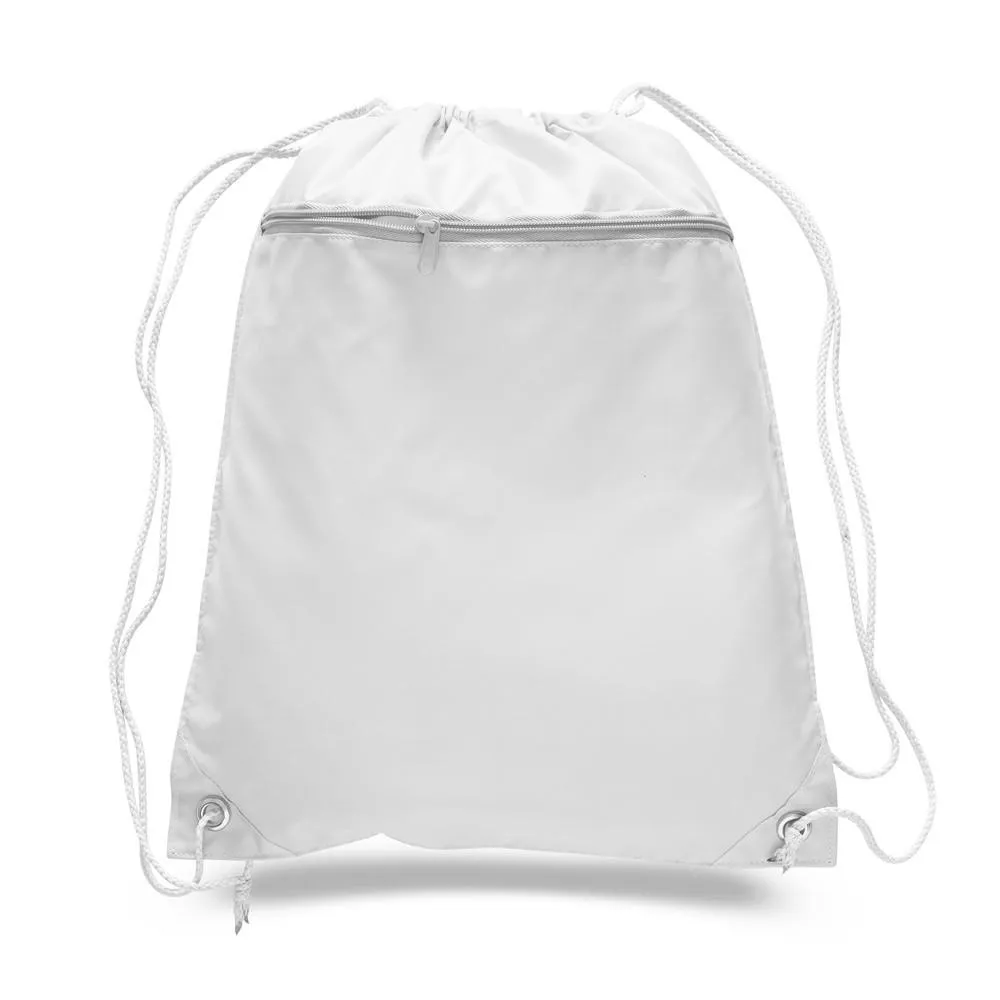 Polyester Value Drawstring Bags with Front Zippered Pocket - POL11