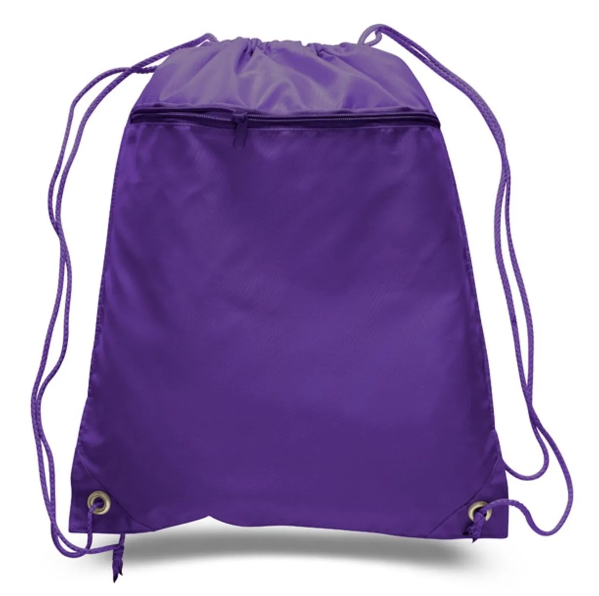 Polyester Value Drawstring Bags with Front Zippered Pocket - POL11