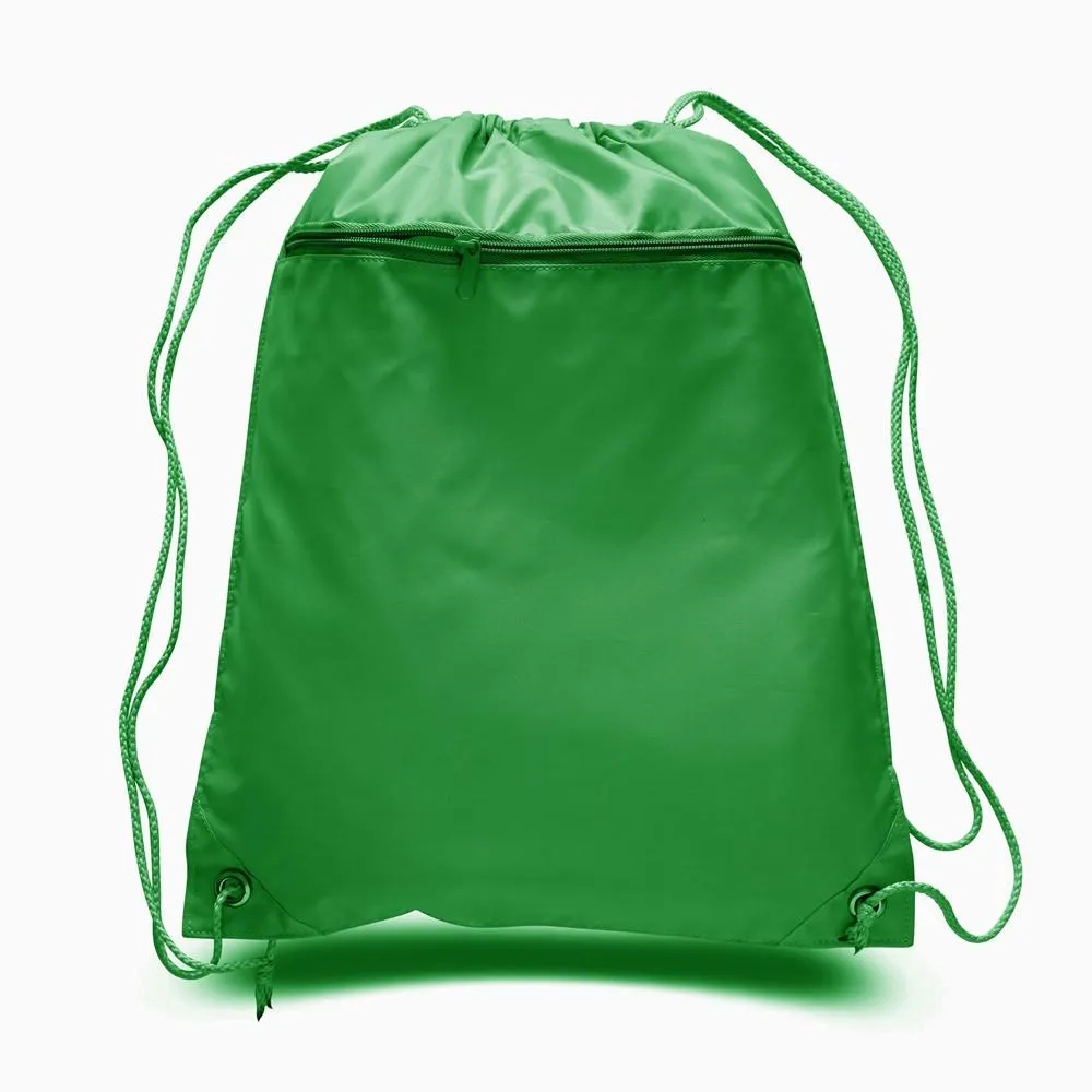Polyester Value Drawstring Bags with Front Zippered Pocket - POL11