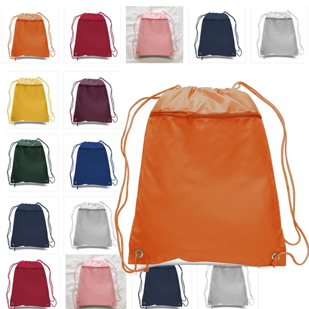 Polyester Value Drawstring Bags with Front Zippered Pocket - POL11
