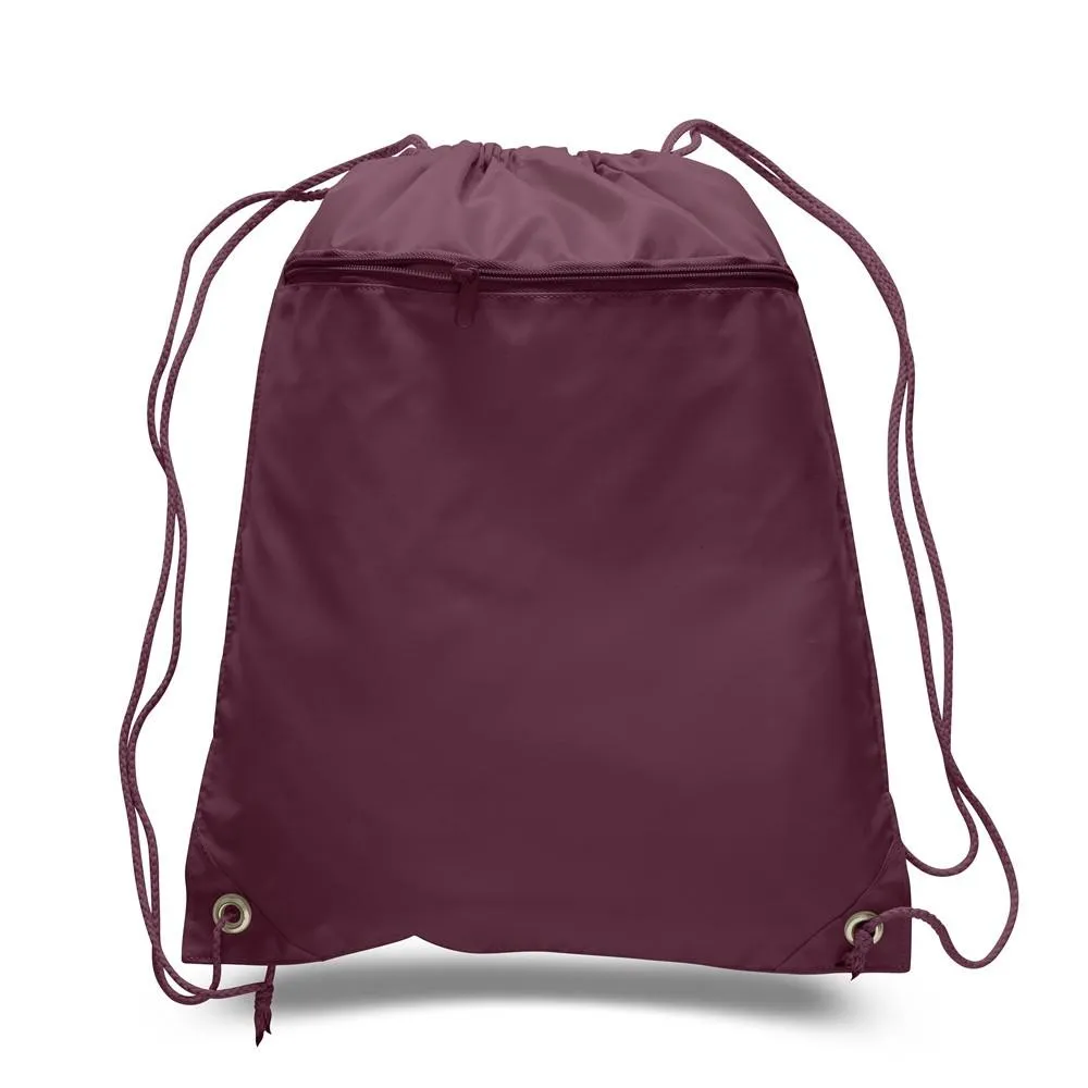 Polyester Value Drawstring Bags with Front Zippered Pocket - POL11