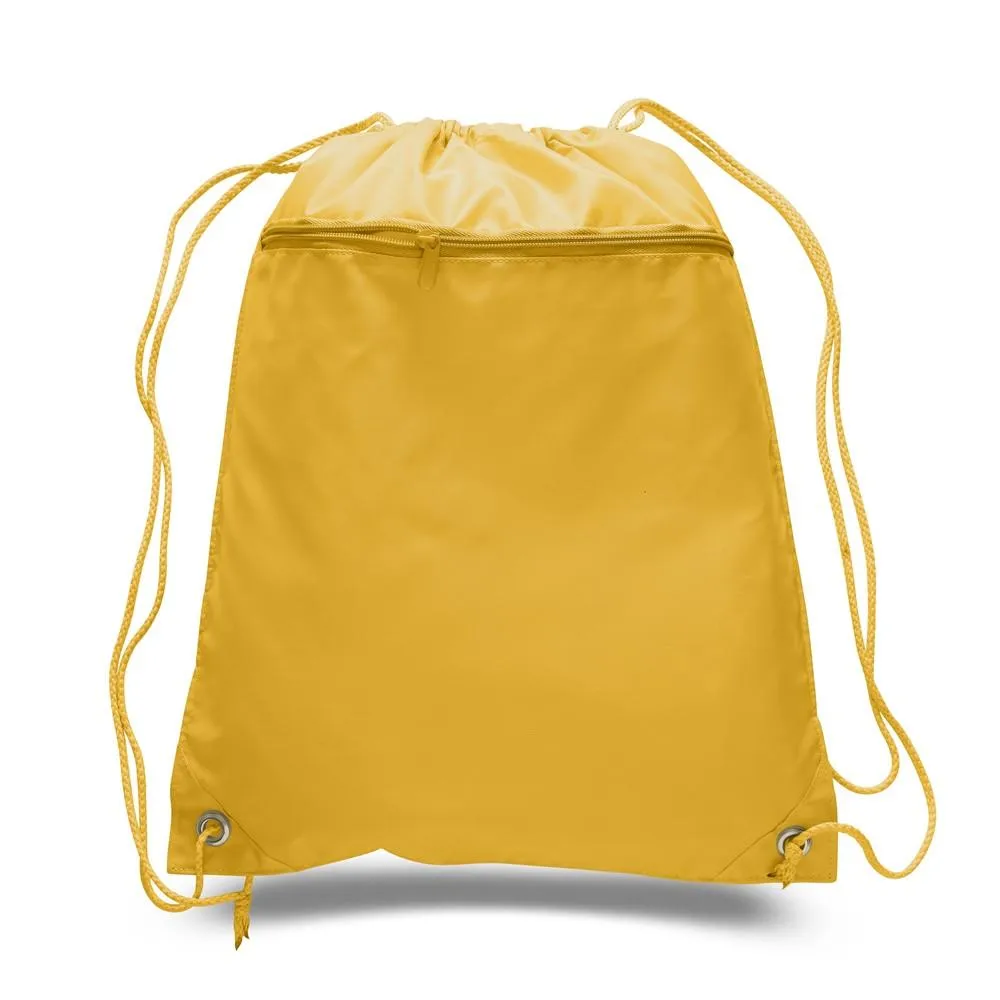 Polyester Value Drawstring Bags with Front Zippered Pocket - POL11