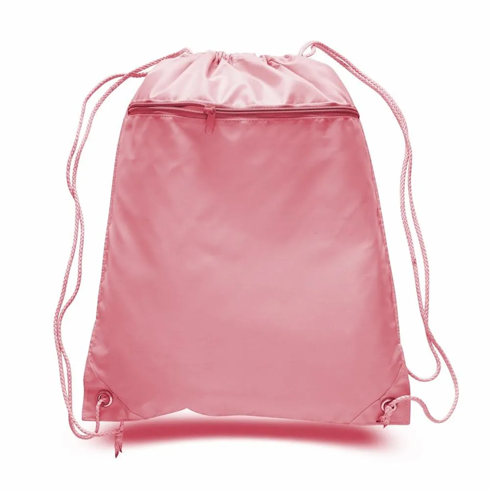 Polyester Value Drawstring Bags with Front Zippered Pocket - POL11