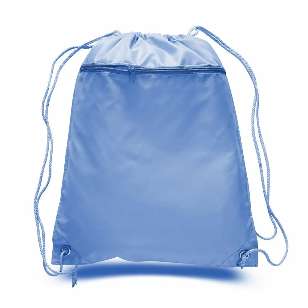 Polyester Value Drawstring Bags with Front Zippered Pocket - POL11