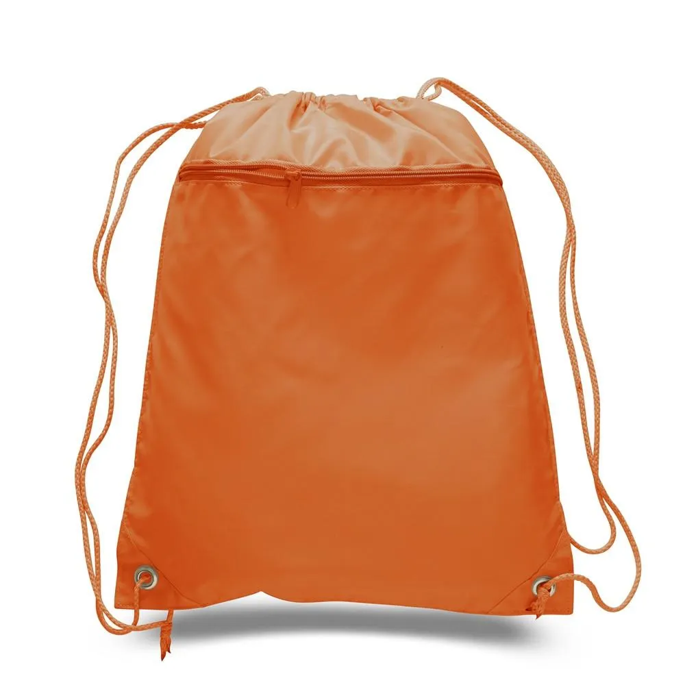 Polyester Value Drawstring Bags with Front Zippered Pocket - POL11