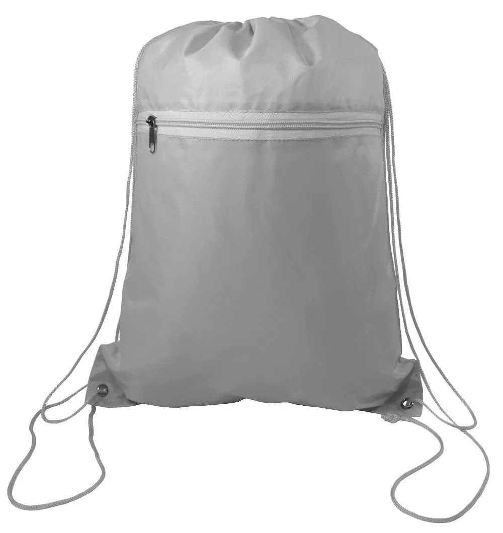 Polyester Value Drawstring Bags with Front Zippered Pocket - POL11