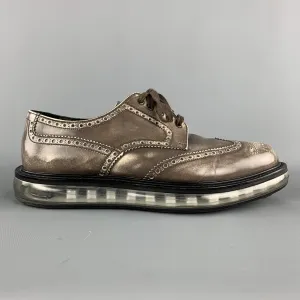 Prada Levitate Size 10.5 EE Taupe Antique Leather Wingtip Lace Up Shoes