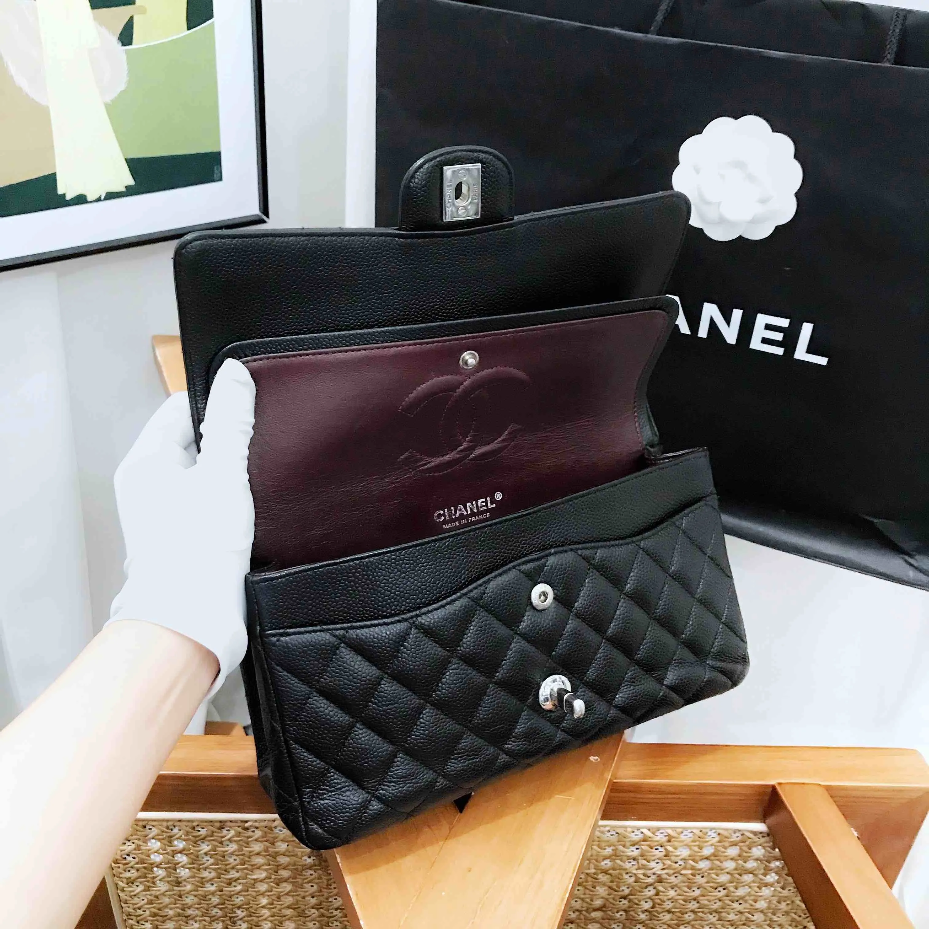 Preloved Chanel Classic Flap Medium Black Shoulder Bag