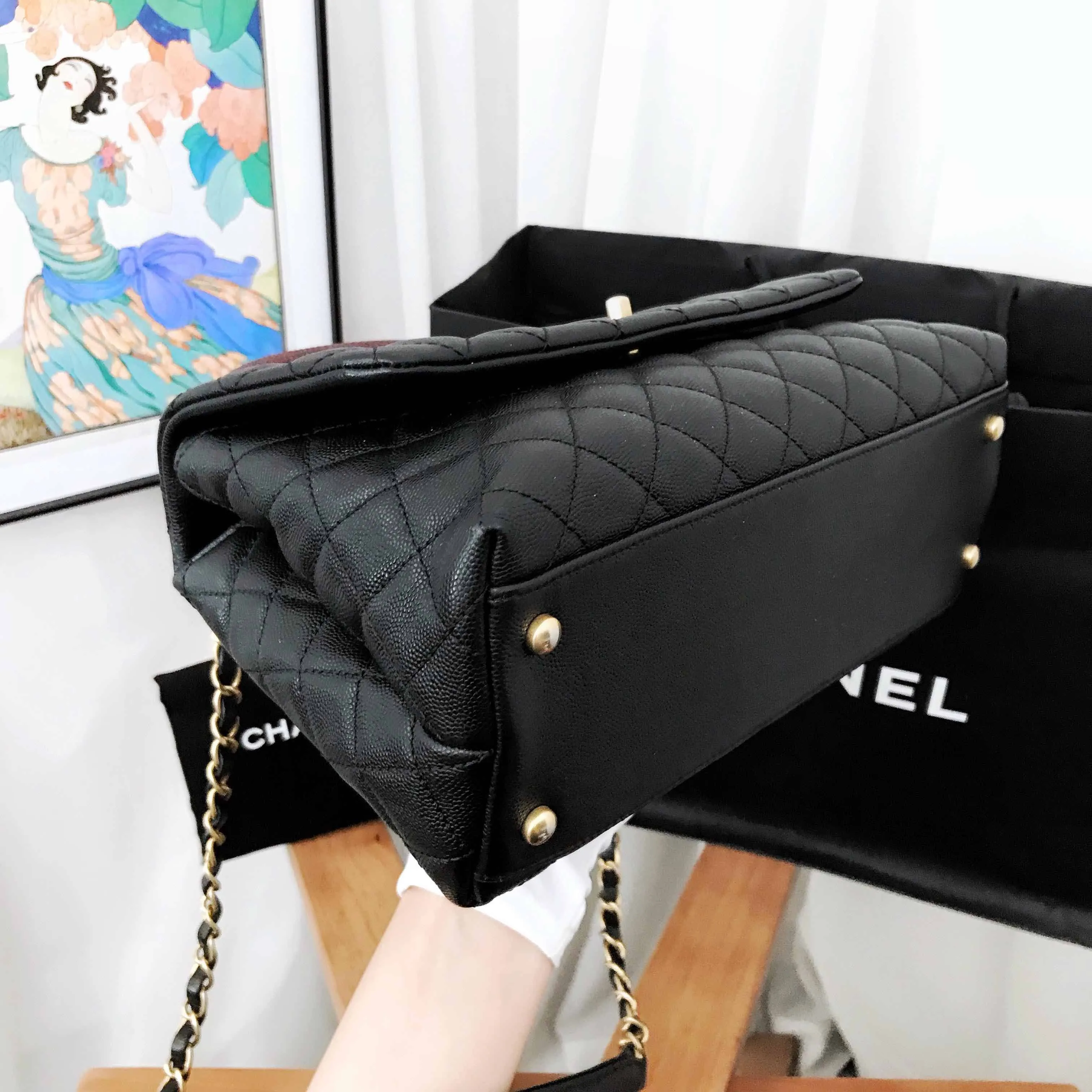 Preloved Chanel Coco Handle Black Quilted Leather Top Handle Bag