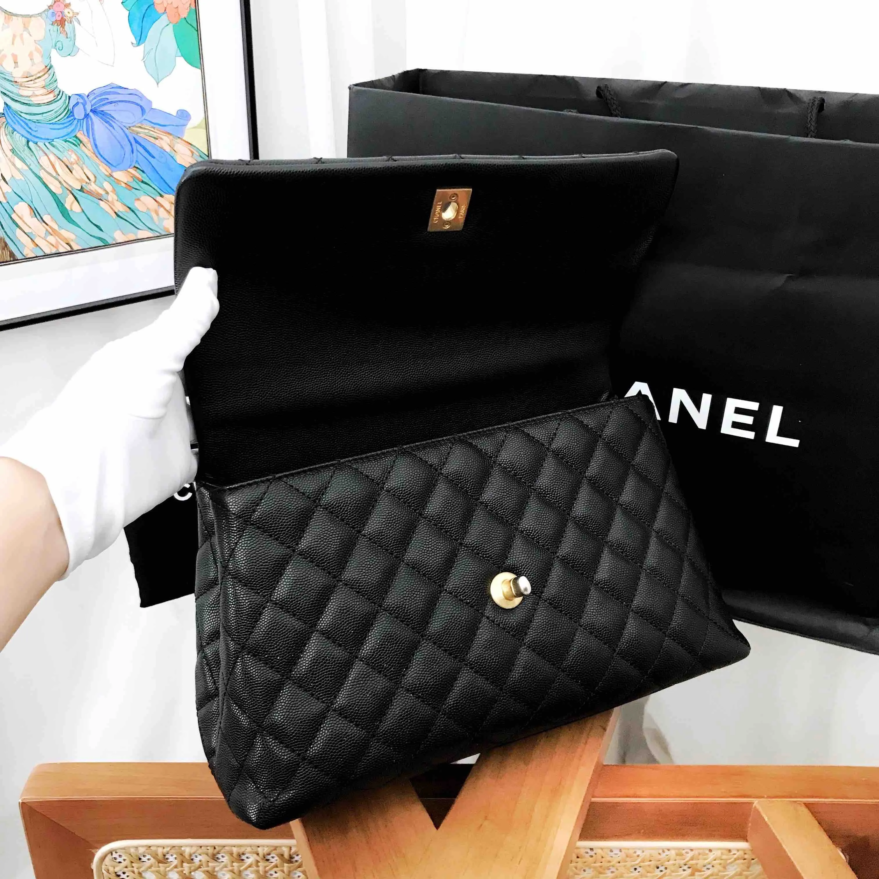 Preloved Chanel Coco Handle Black Quilted Leather Top Handle Bag