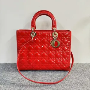 Preloved Dior Lady Dior Cannage Two-Way Bag Red Patent Leather