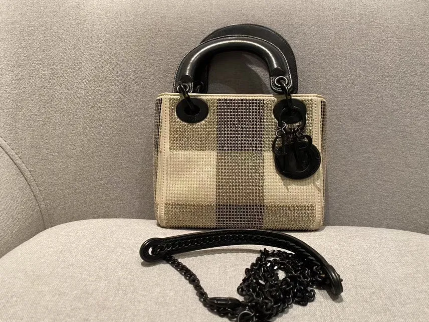 Preloved Dior Lady Dior Mini Plaid Beige Shoulder Bag