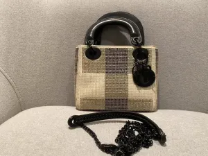Preloved Dior Lady Dior Mini Plaid Beige Shoulder Bag