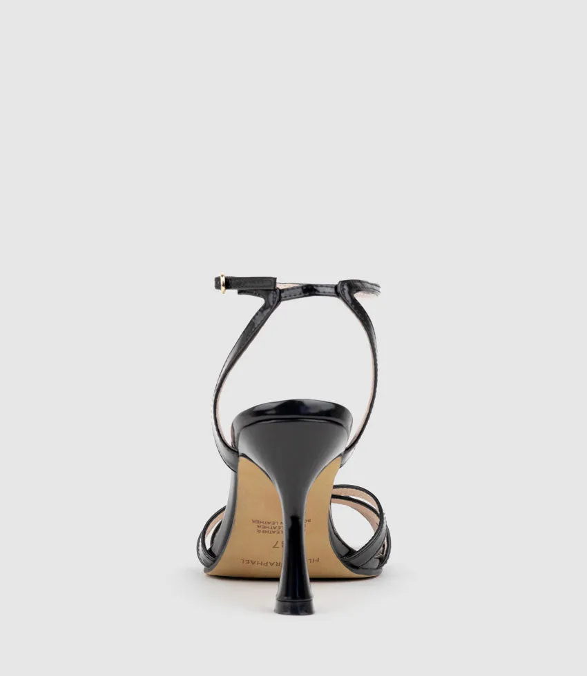 SAIGE85 Strappy Sandal in Black High Shine