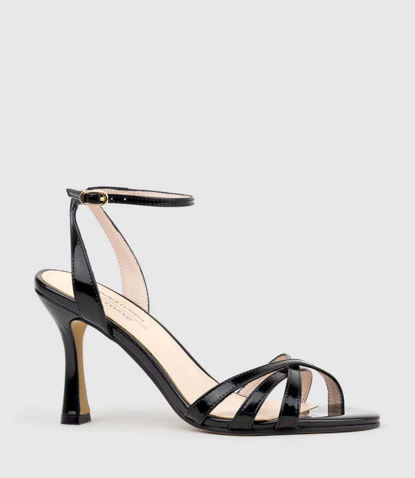 SAIGE85 Strappy Sandal in Black High Shine
