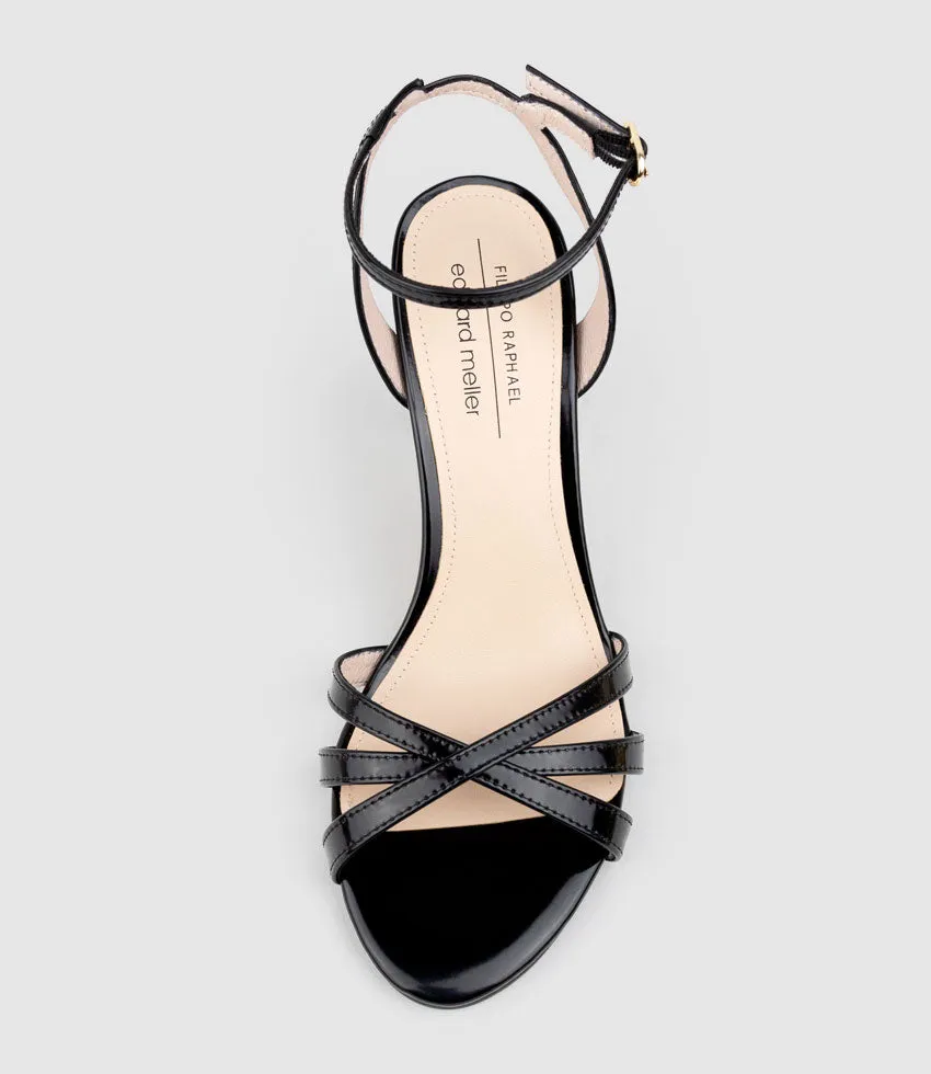 SAIGE85 Strappy Sandal in Black High Shine