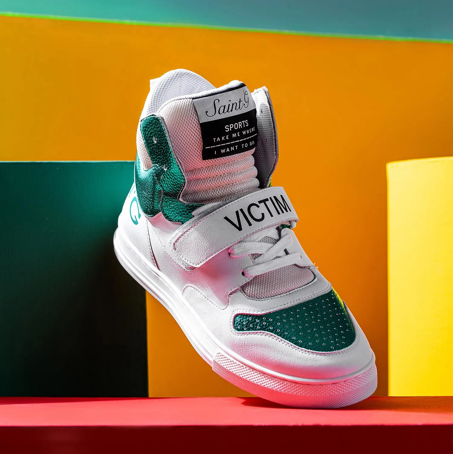 Saint Rowan White & Green Leather Sneakers