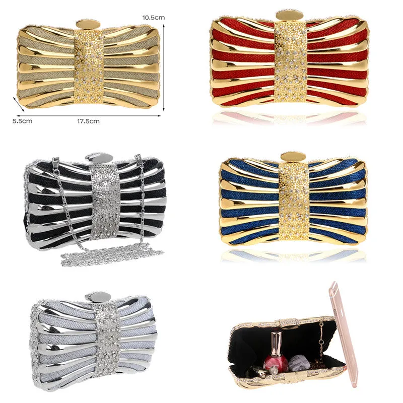 SEKUSA Luxurious Women Clutch Bags Metal Diamonds Chain Shoulder Evening Bags Lady Dress Wedding Dinner Party Handbags