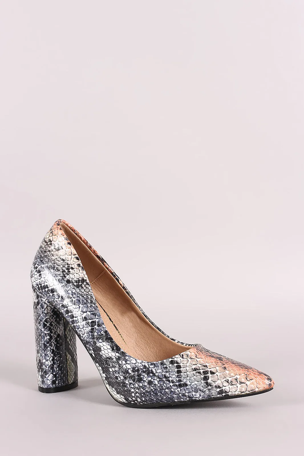 Snake Pointy Toe Chunky Heeled Pump