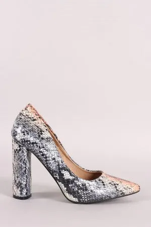 Snake Pointy Toe Chunky Heeled Pump