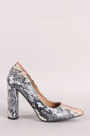 Snake Pointy Toe Chunky Heeled Pump