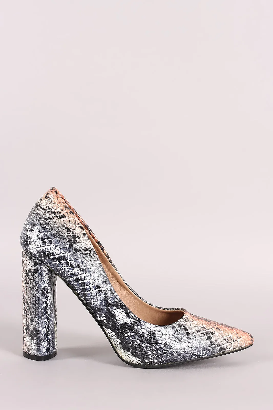 Snake Pointy Toe Chunky Heeled Pump
