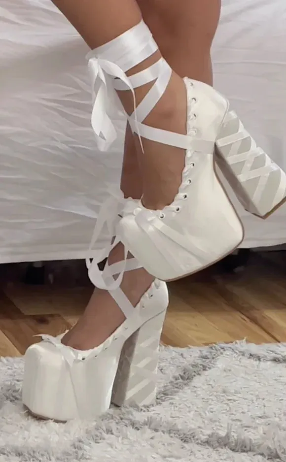 Sohiwoo Platform Satin Sandals High Block Heels Square Toe Lace Up Cross Straps Bow Women Fashion Sexy Party Dress Shoes Summer